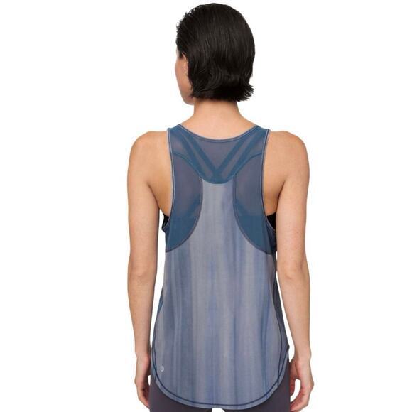 Lululemon Women 6 Sculpt Tank Brushed Spray‎ Dye White Code Blue Mesh Back Long - Picture 6 of 12